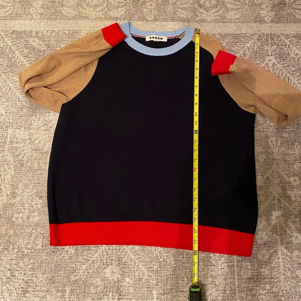 Boden Meg Saddle Sleeve Sweater Blue/Brown/Red Size M Cotton & Cashmere - Picture 5 of 6